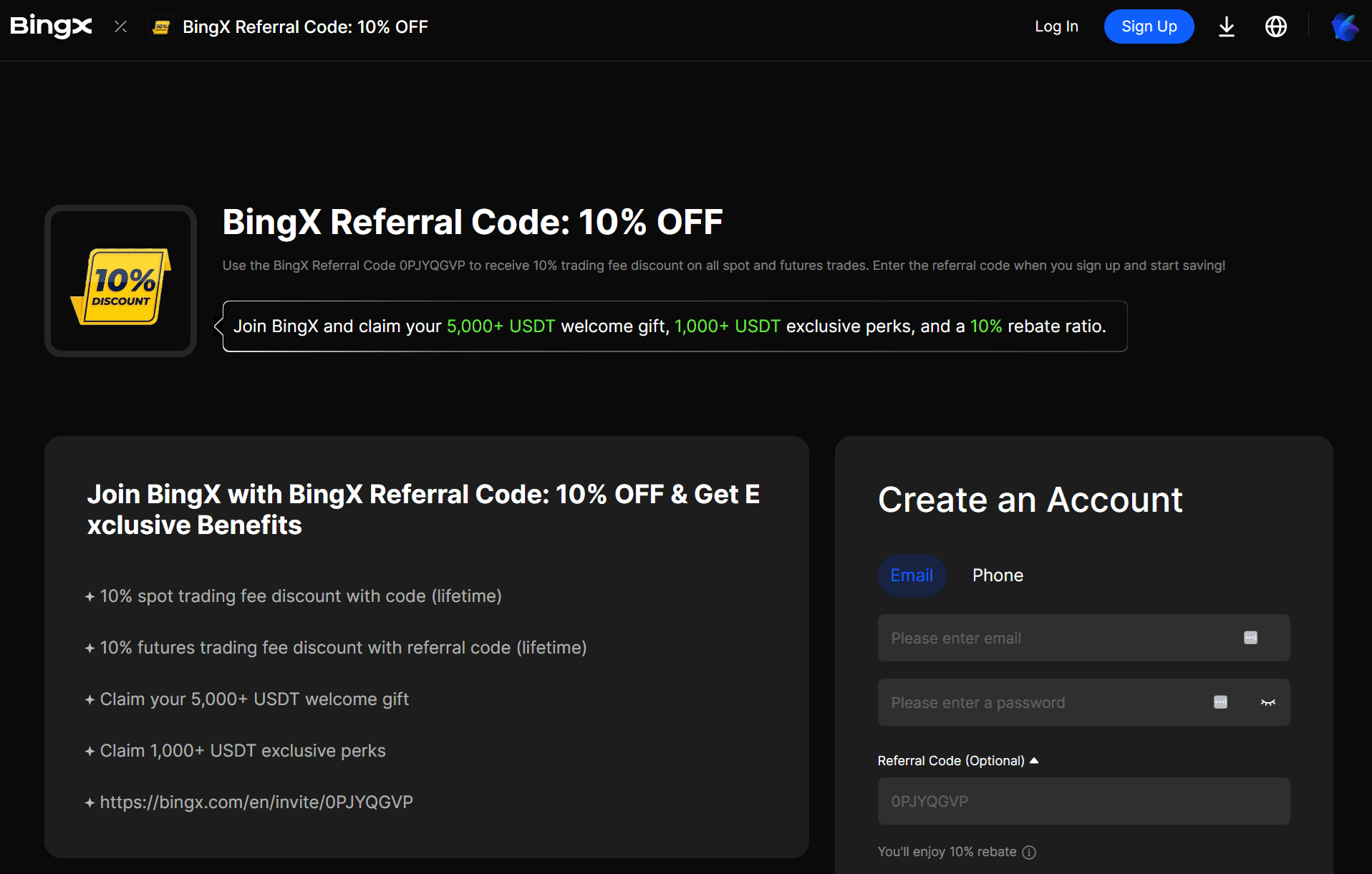 BingX välkomstbonus med referenskod angiven