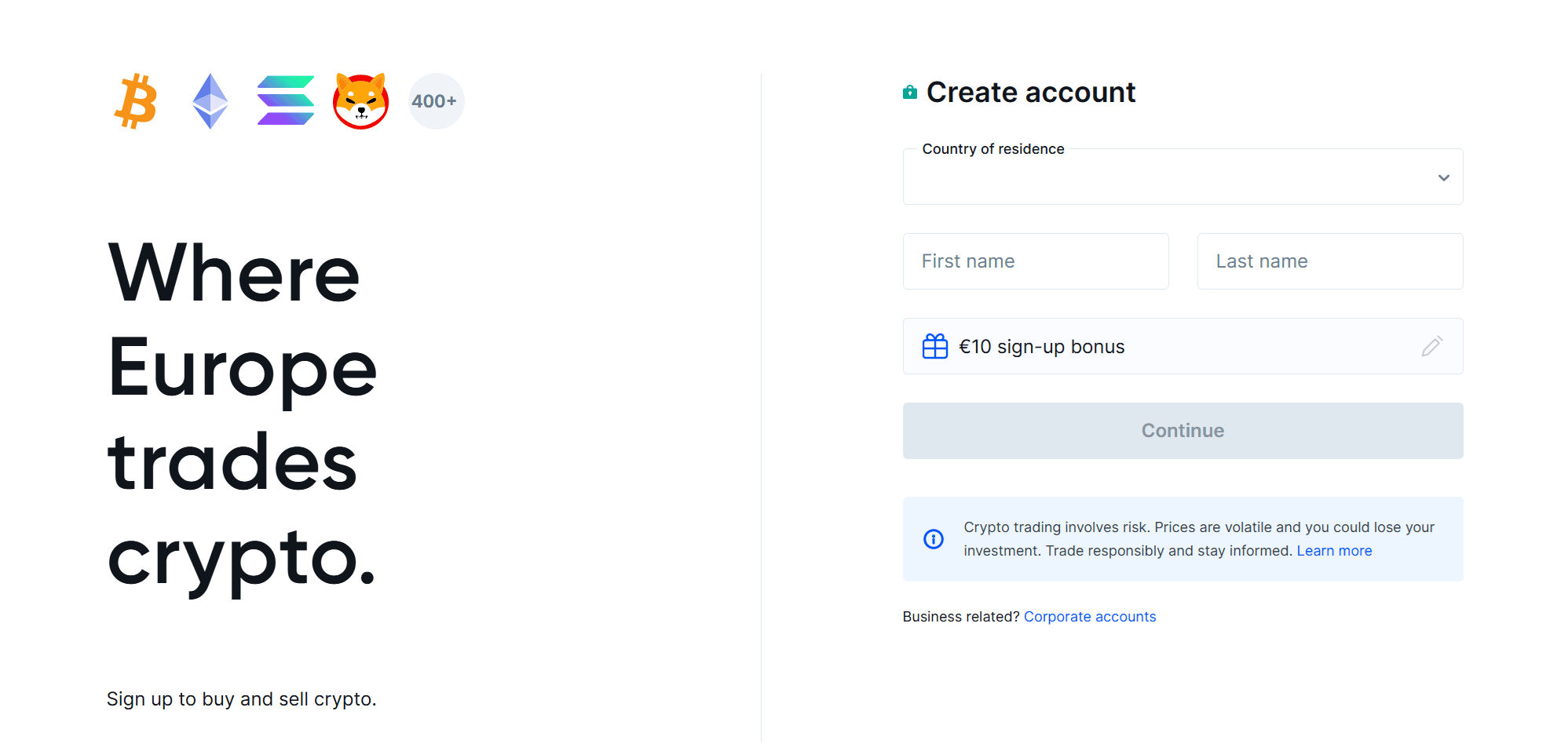 Bitvavo välkomstbonus skärmdump med förklaring av 10 € bonus och avgiftsfri handel