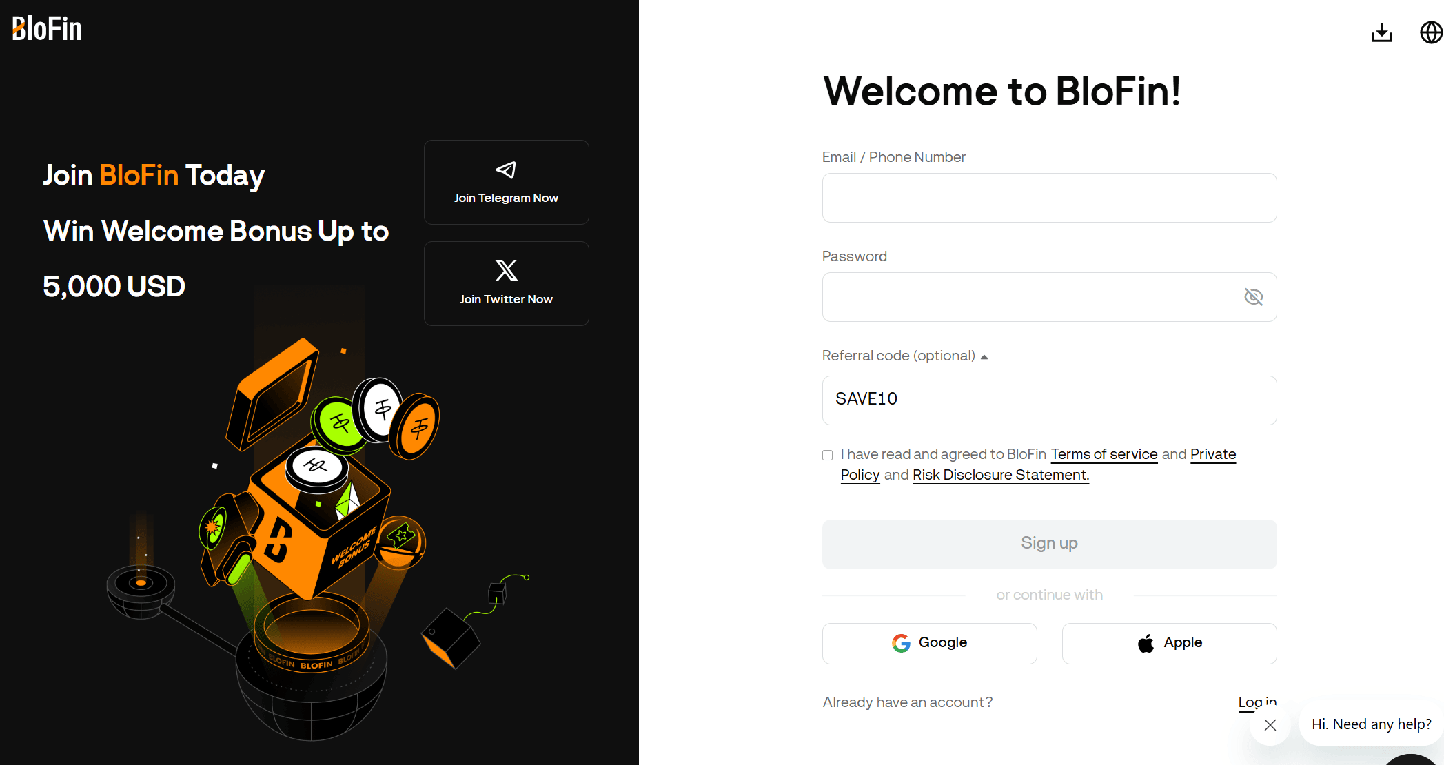 BloFin referenskod angiven