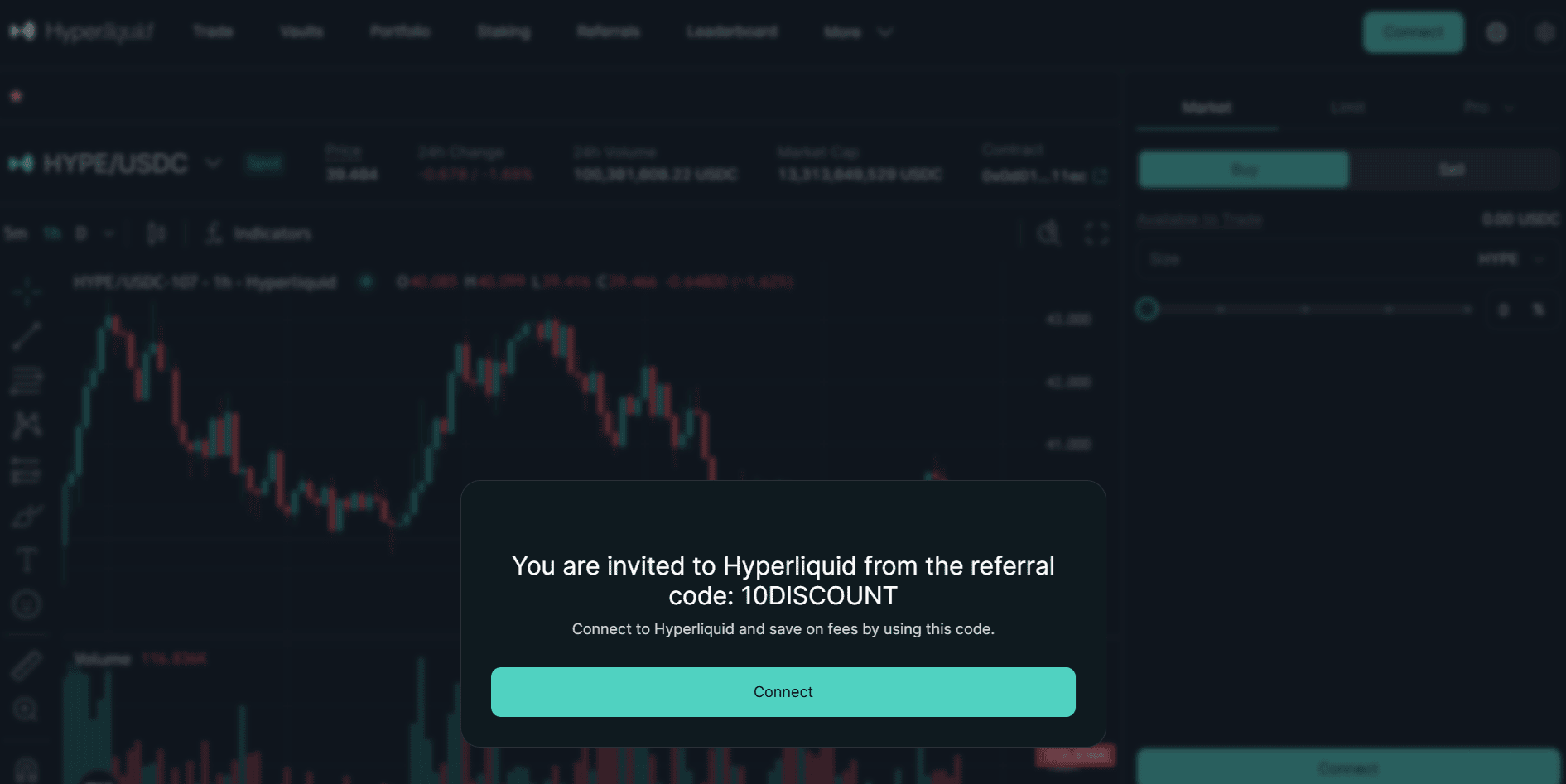 Hyperliquid referenskod angiven i plattformen