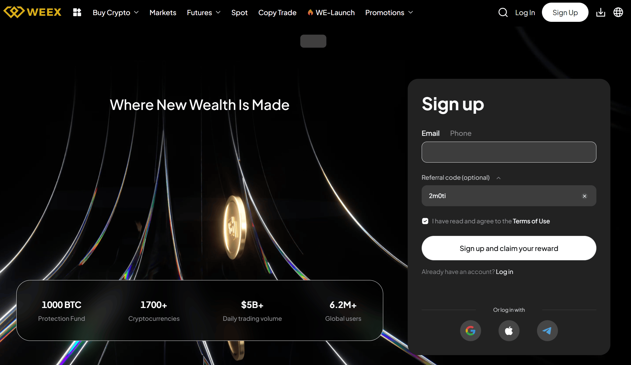 WEEX referenskod angiven under registrering